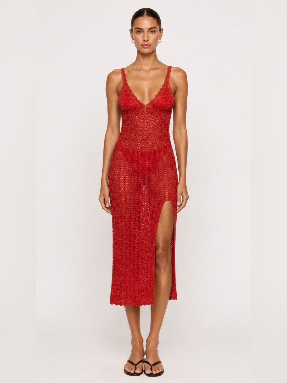 Aritzia Wilfred Red Crochet Evie Midi Dress. Medium. - Picture 1 of 11